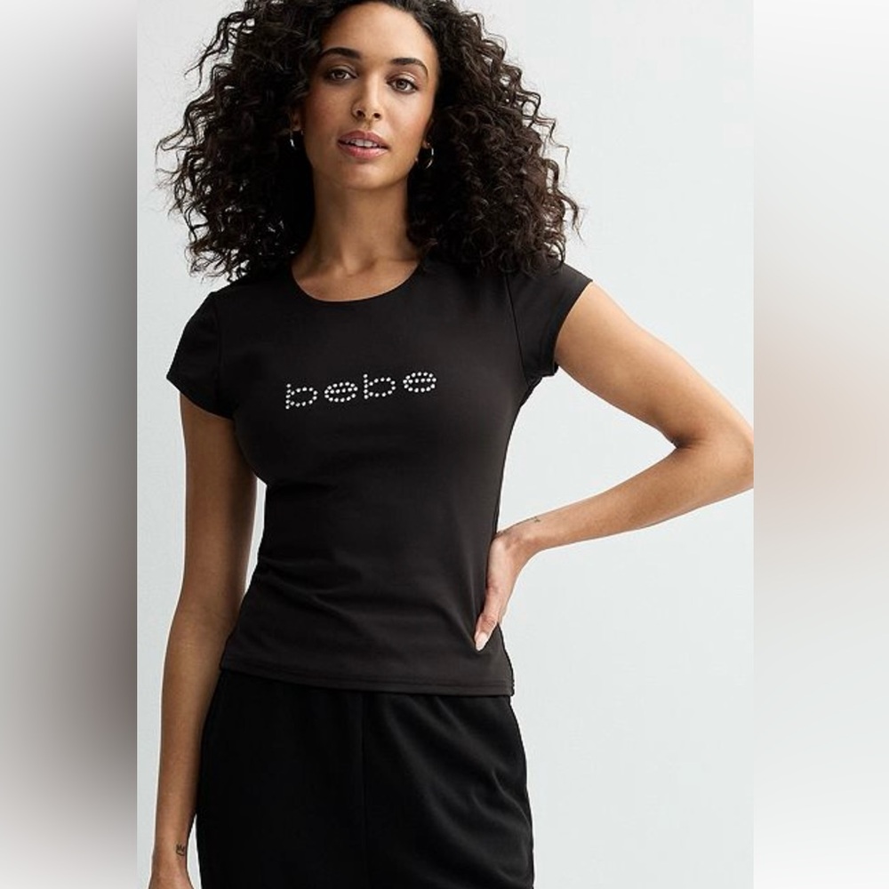 bebe Embellished Knit Top with Rhinestone Detail M